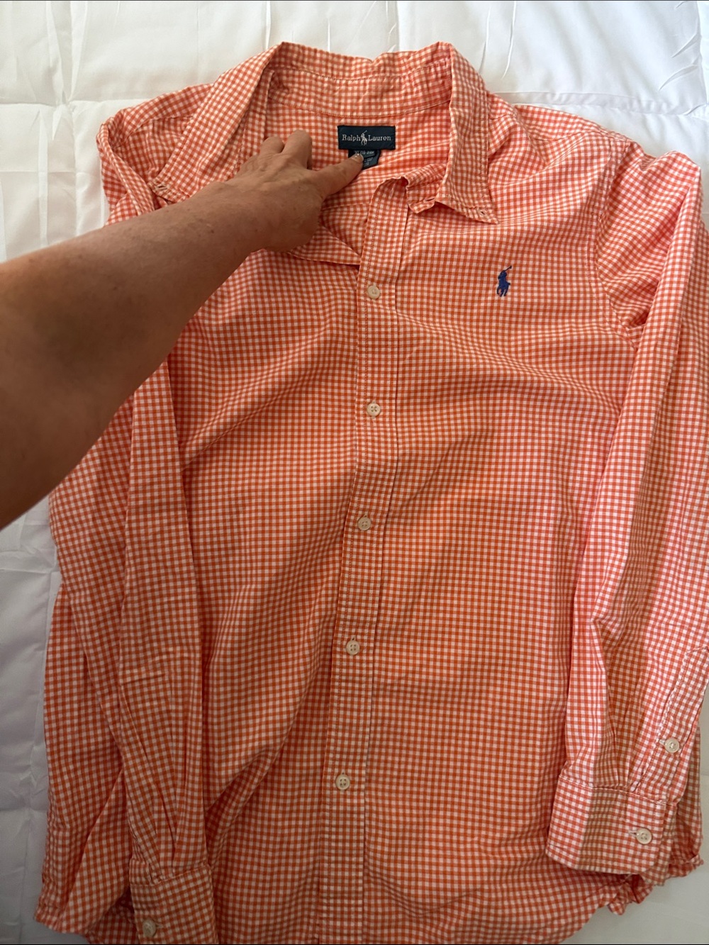 Polo by Ralph Lauren Orange Gingham Button-Down Shirt with Blue Pony Logo